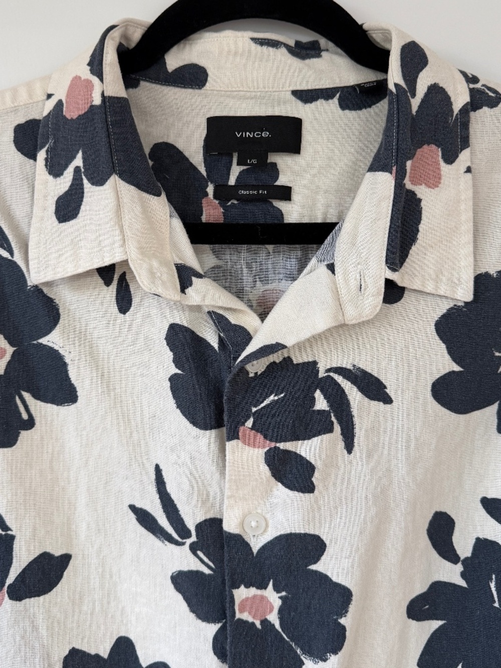 Vince Floral Print Linen Short Sleeve Shirt | Classic Fit | Size L